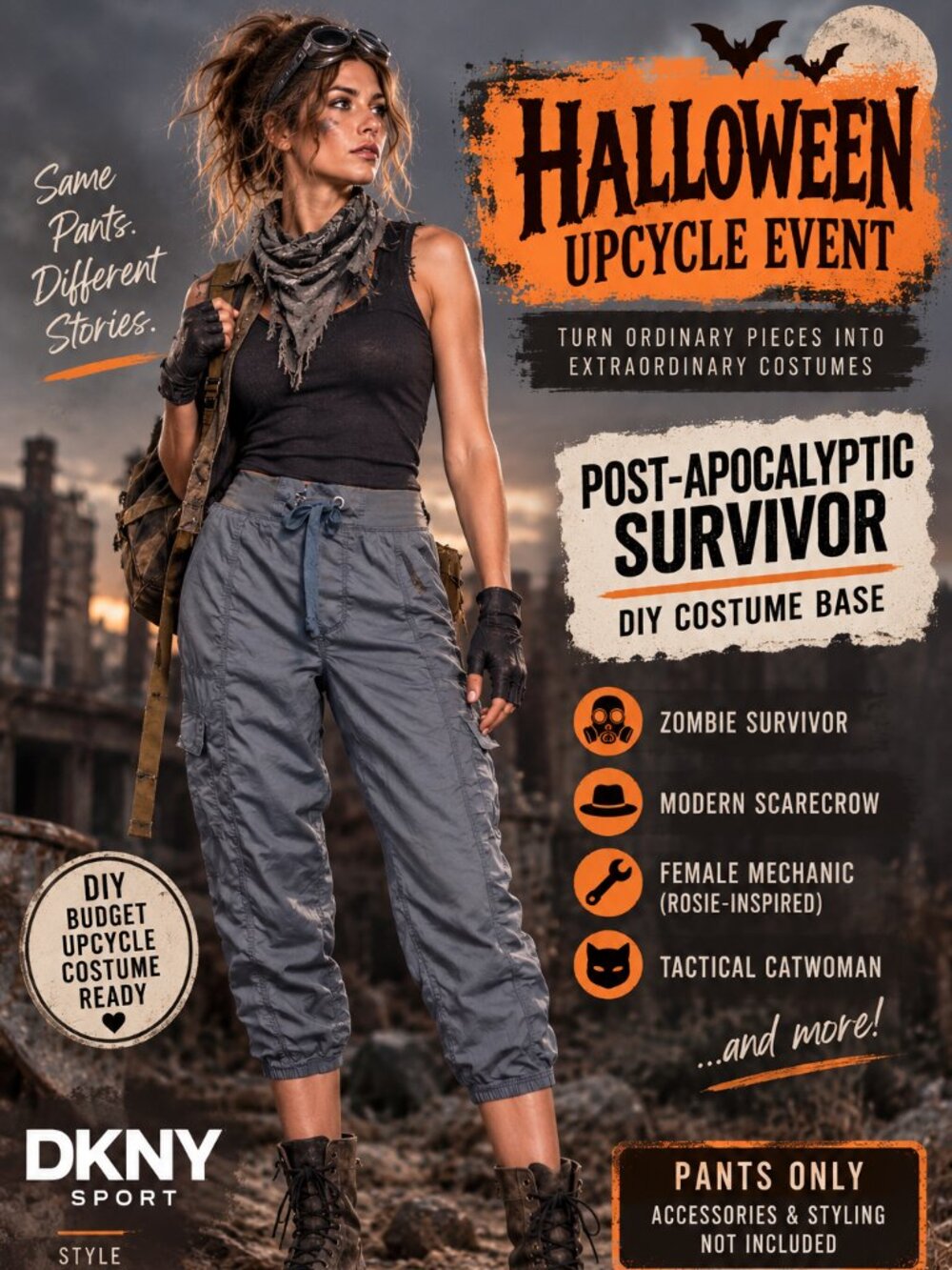 Halloween Upcycle DIY Costume Base DKNY Utility Capri Pants Gray Small Flawed